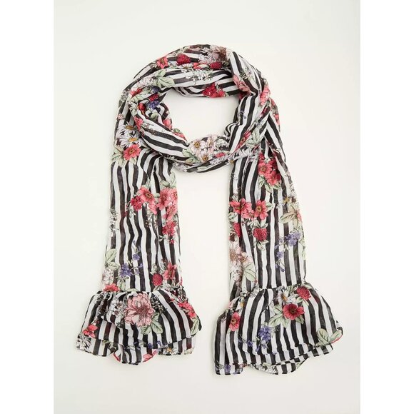 Torrid Mixed Floral Stripe Ruffled Scarf 88x24 - Picture 1 of 11